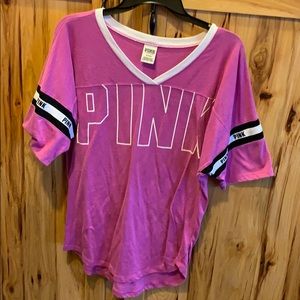 PINK Magenta Jersey Style Short Sleeve Tee, M